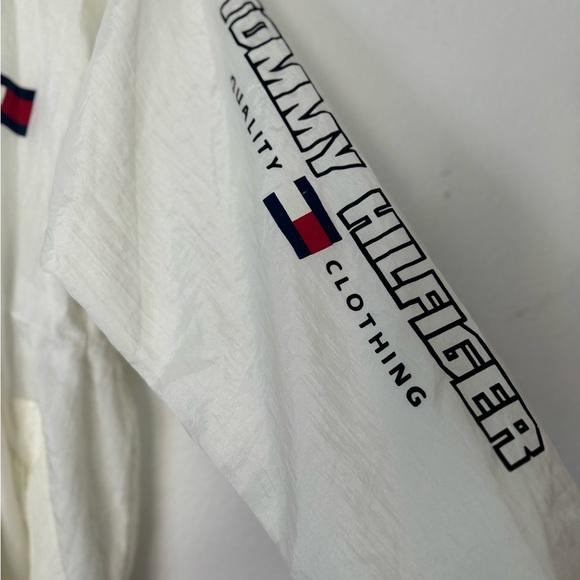 Rare Vintage Tommy Hilfiger White Windbreaker Jacket Anorak hood Size Large - Picture 4 of 11